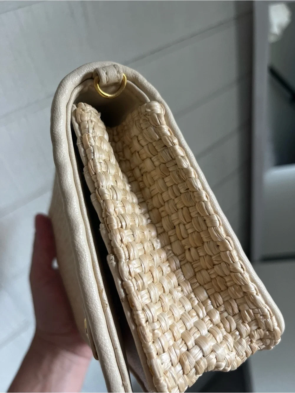 Etienne Aigner Natural Woven Straw Clutch with Gold-Tone Accent
